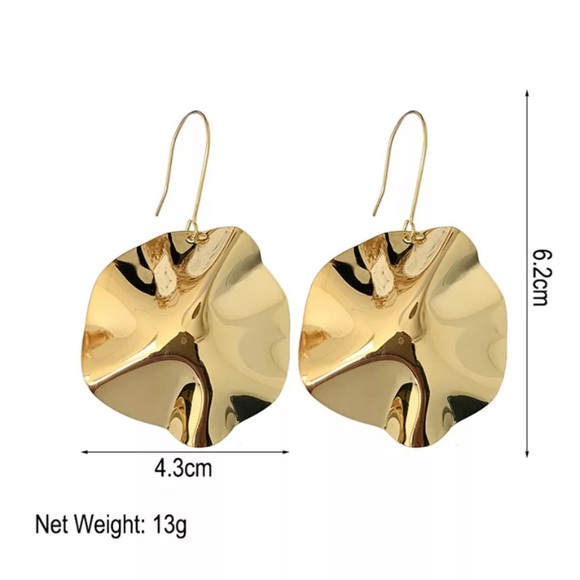 Irregular Surface Shiny Metal Big Drop Earrings - Picture 2 of 2